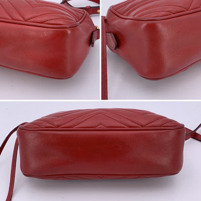 Gucci Red Leather Small GG Marmont Matelassè Camera Shoulder Bag