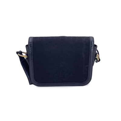 Celine Vintage Black C Carriage Canvas Box Flap Shoulder Bag