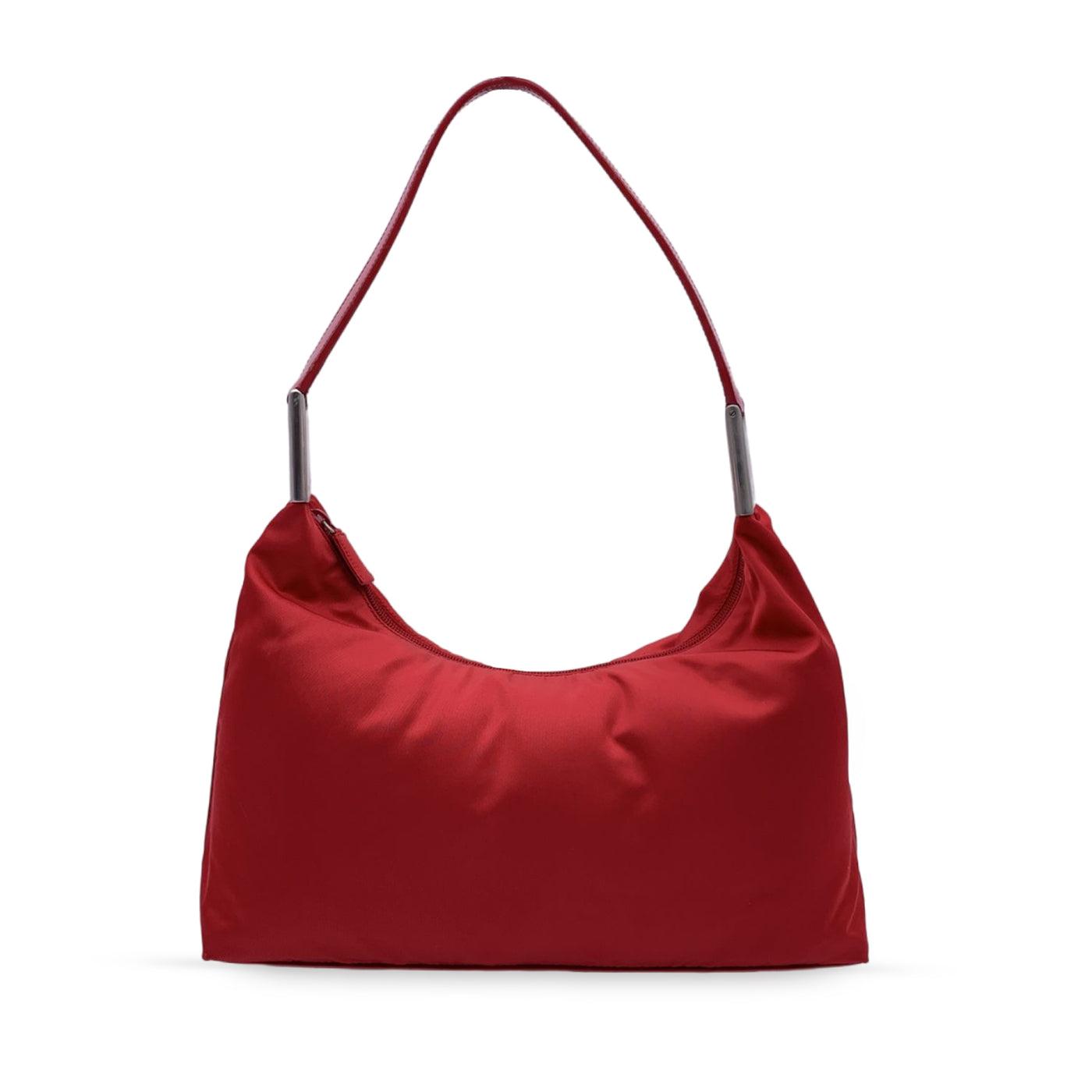 Prada Red Tessuto Nylon Hobo Bag with Leather Strap