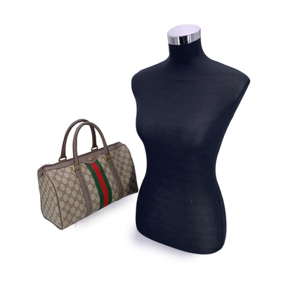 Gucci Vintage Brown Suede Web Stripes Boston Bag Handbag