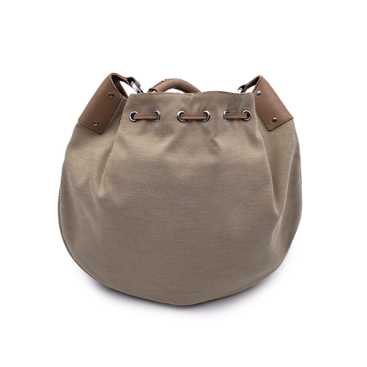 Gucci Beige Canvas Leather Drawstring Hobo Bag Shoulder Bag Tote