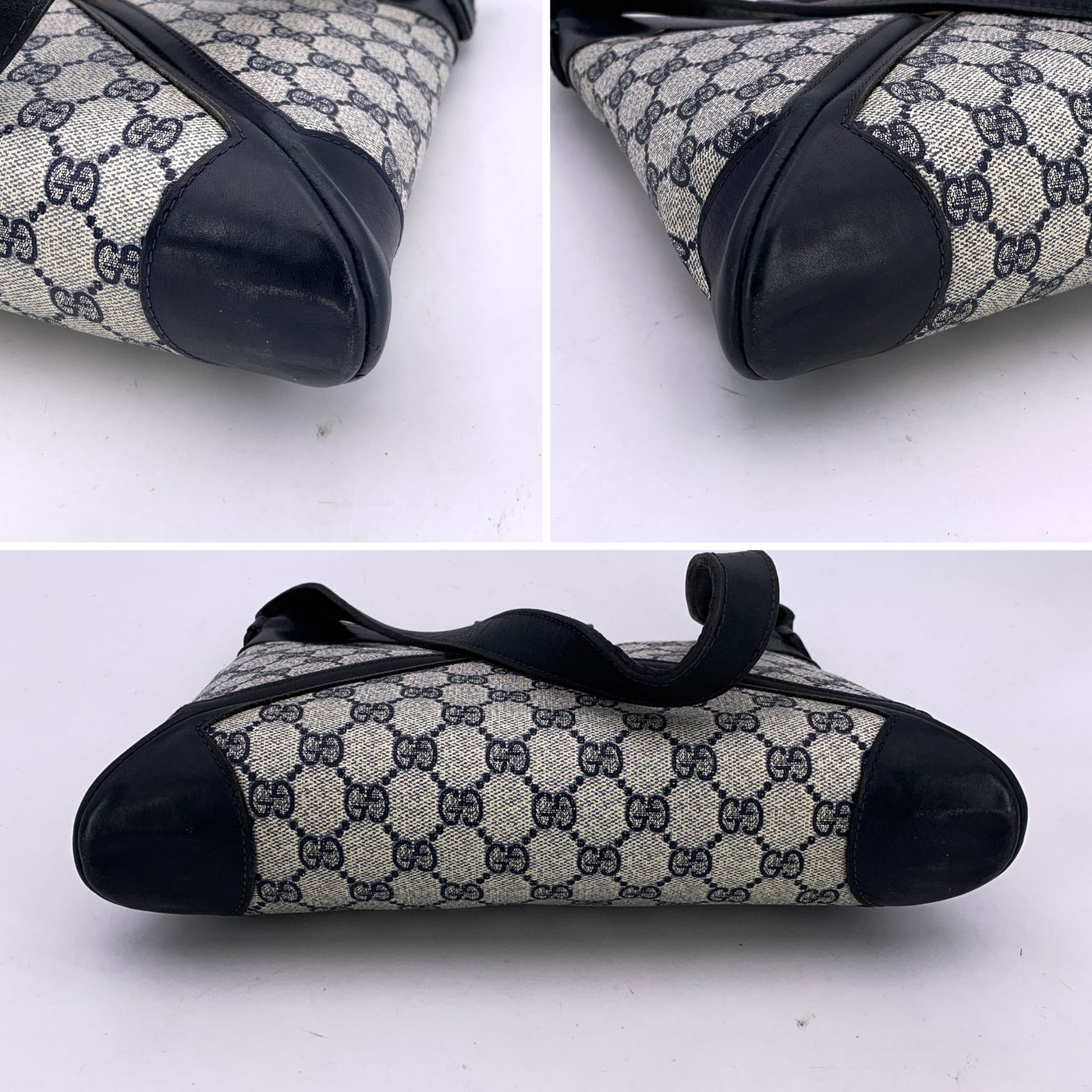 Gucci Vintage Blue Monogram Canvas Shoulder Bag with Stripes