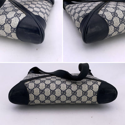 Gucci Vintage Blue Monogram Canvas Shoulder Bag with Stripes