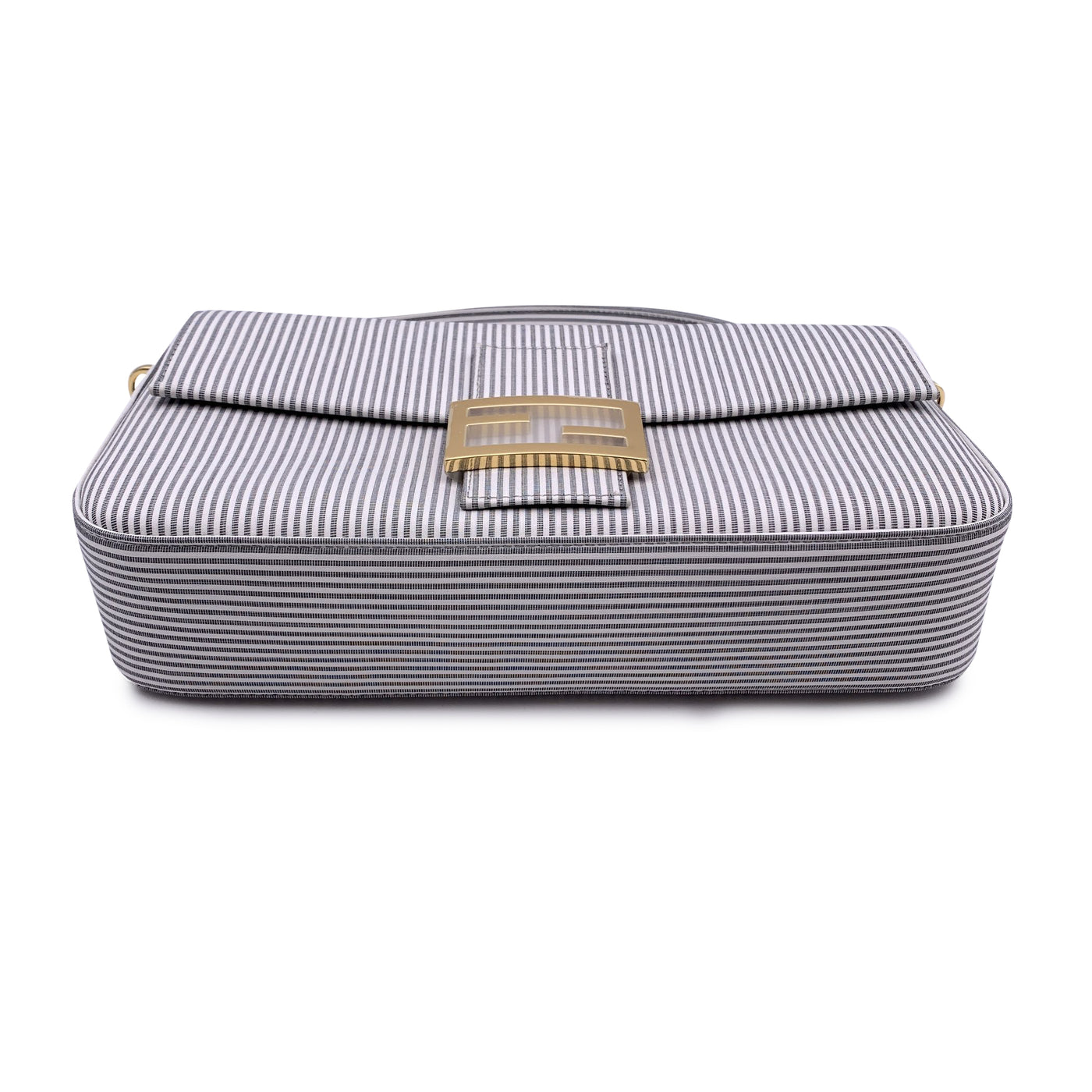 Fendi Light Grey Striped Cotton Bretagna Baguette Shoulder Bag