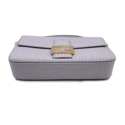 Fendi Light Grey Striped Cotton Bretagna Baguette Shoulder Bag