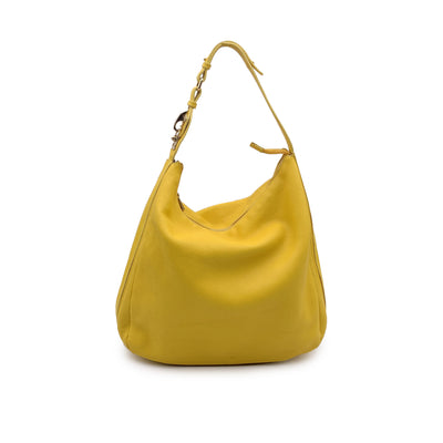 Fay Yellow Leather Large Hobo Carabiner Tote Shoulder Bag