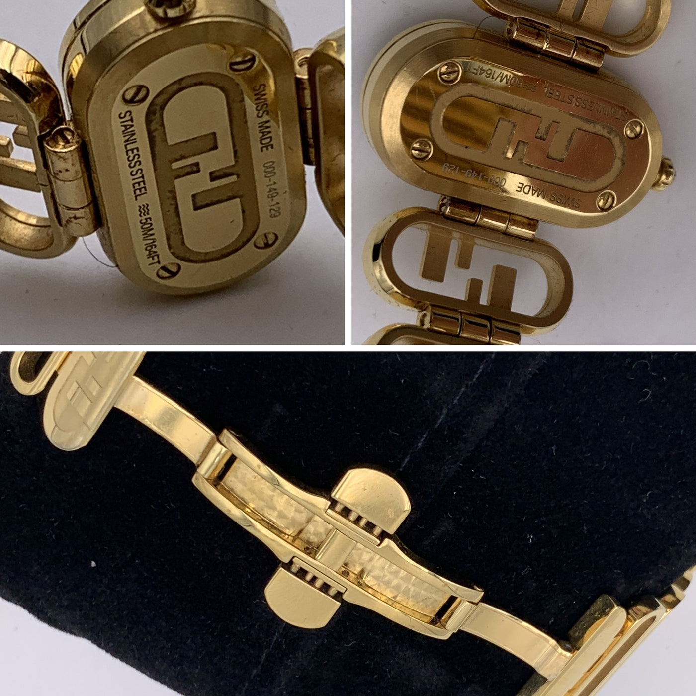 Fendi Gold Stainless Steel Diamonds O'Lock Horizontal Watch