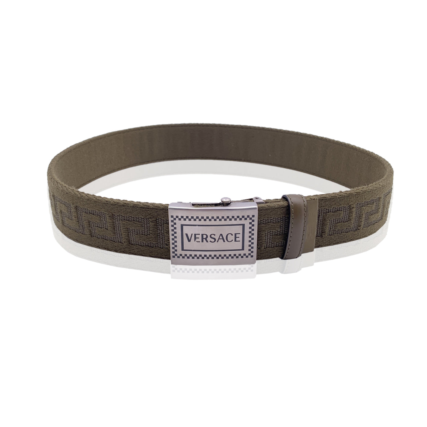 Versace Green Canvas Greek Pattern Unisex Adjustable Belt Size 80/32