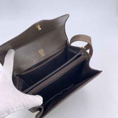 Gucci Vintage Brown Leather GG Logo Flap Shoulder Bag
