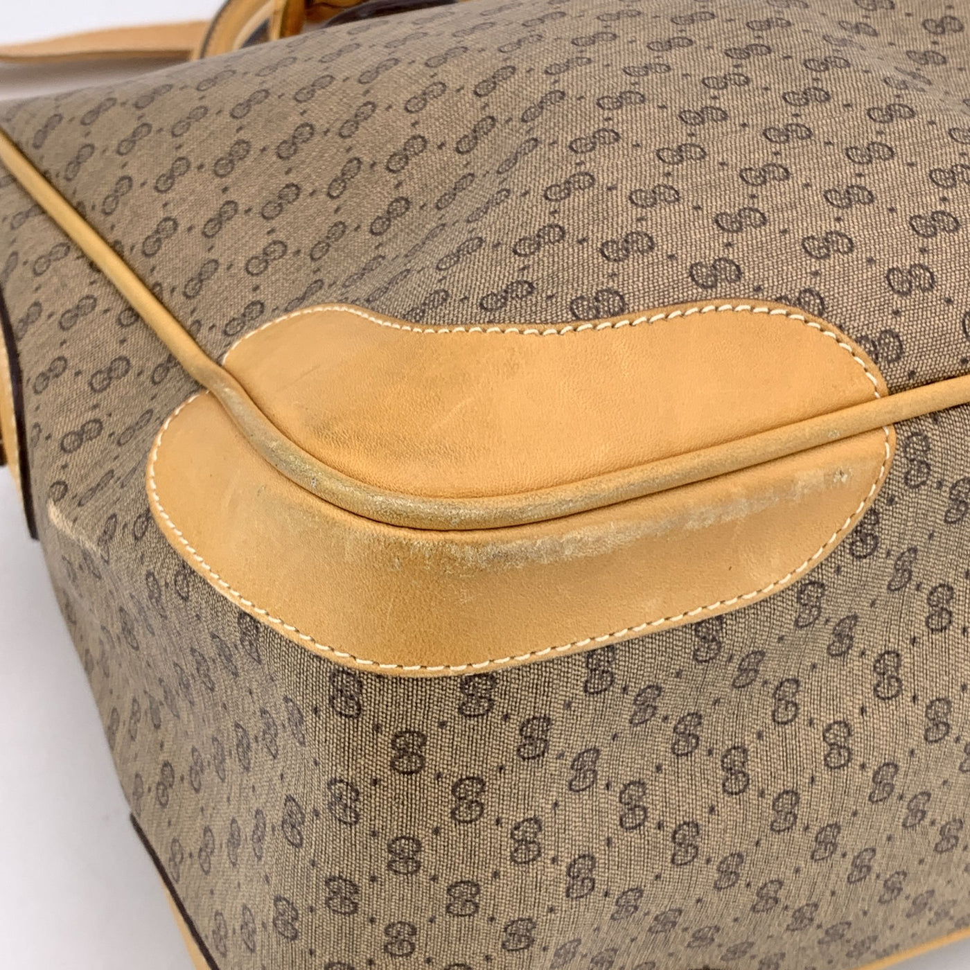 Gucci Vintage Beige Monogram Canvas Satchel Bag with Strap
