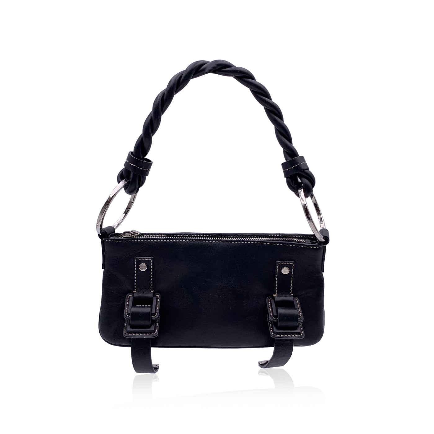 Givenchy Black Leather Shoulder Bag Braided Strap