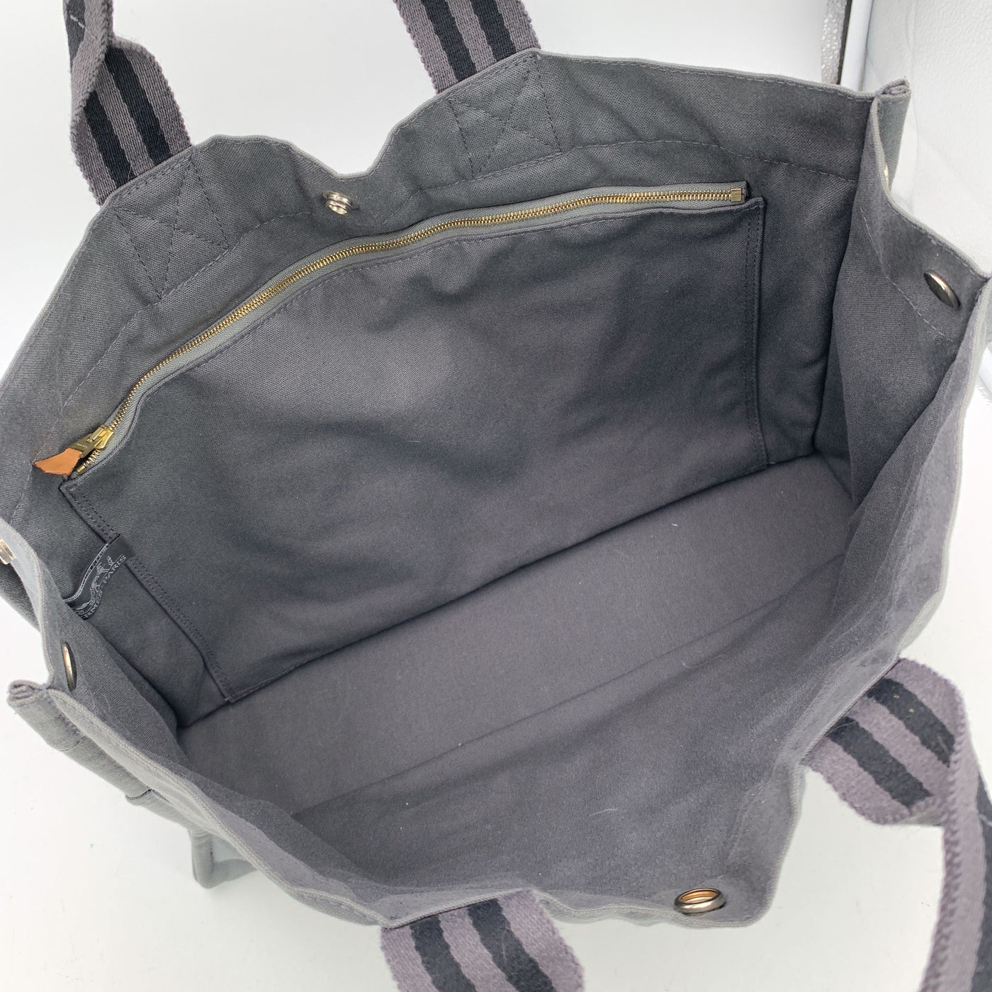 Hermes Paris Grey and Black Stripes Cotton Fourre Tout MM Tote Bag