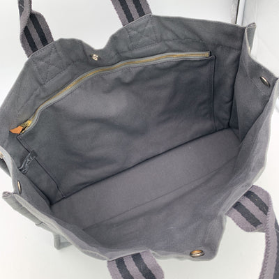 Hermes Paris Grey and Black Stripes Cotton Fourre Tout MM Tote Bag