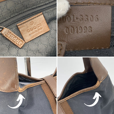 Gucci Black Canvas Brown Leather Jackie Hobo Bag Handbag