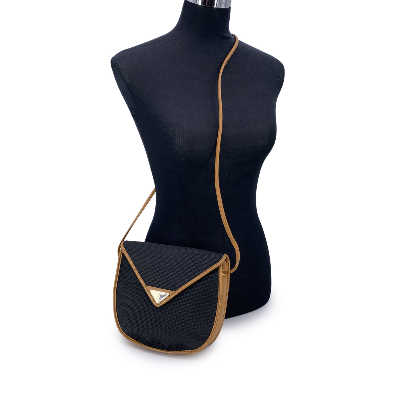Yves Saint Laurent Vintage Black Textured Canvas Crossbody Bag