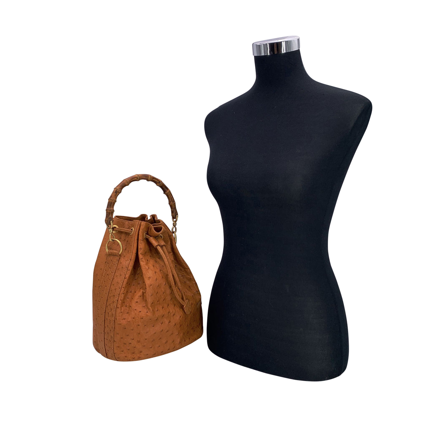 Gucci Vintage Tan Leather Bamboo Drawstring Bucket Handbag