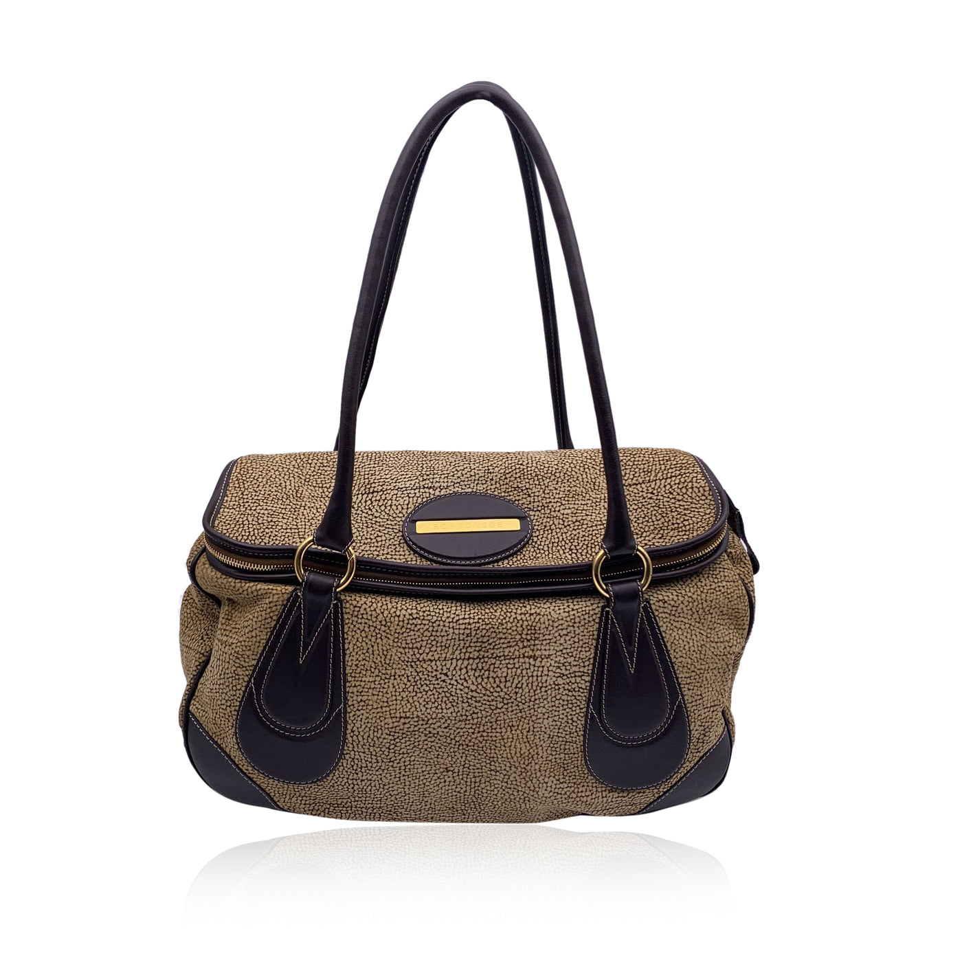 Borbonese Brown Op Suede and Leather Tote Shoulder Bag