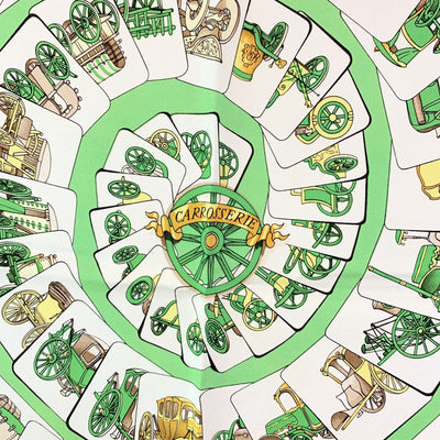 Hermes Vintage White Green Silk Scarf Carrosserie1975 Ledoux