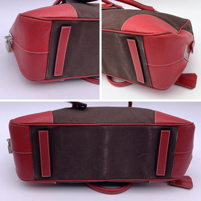 Prada Vintage Brown and Red Leather Bowling Bag Satchel B10804