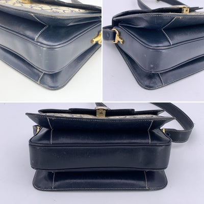 Celine Vintage Blue Grey C Carriage Canvas Box Flap Shoulder Bag