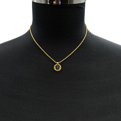 Christian Dior Gold Metal Small CD Logo Round Pendant Chain Necklace