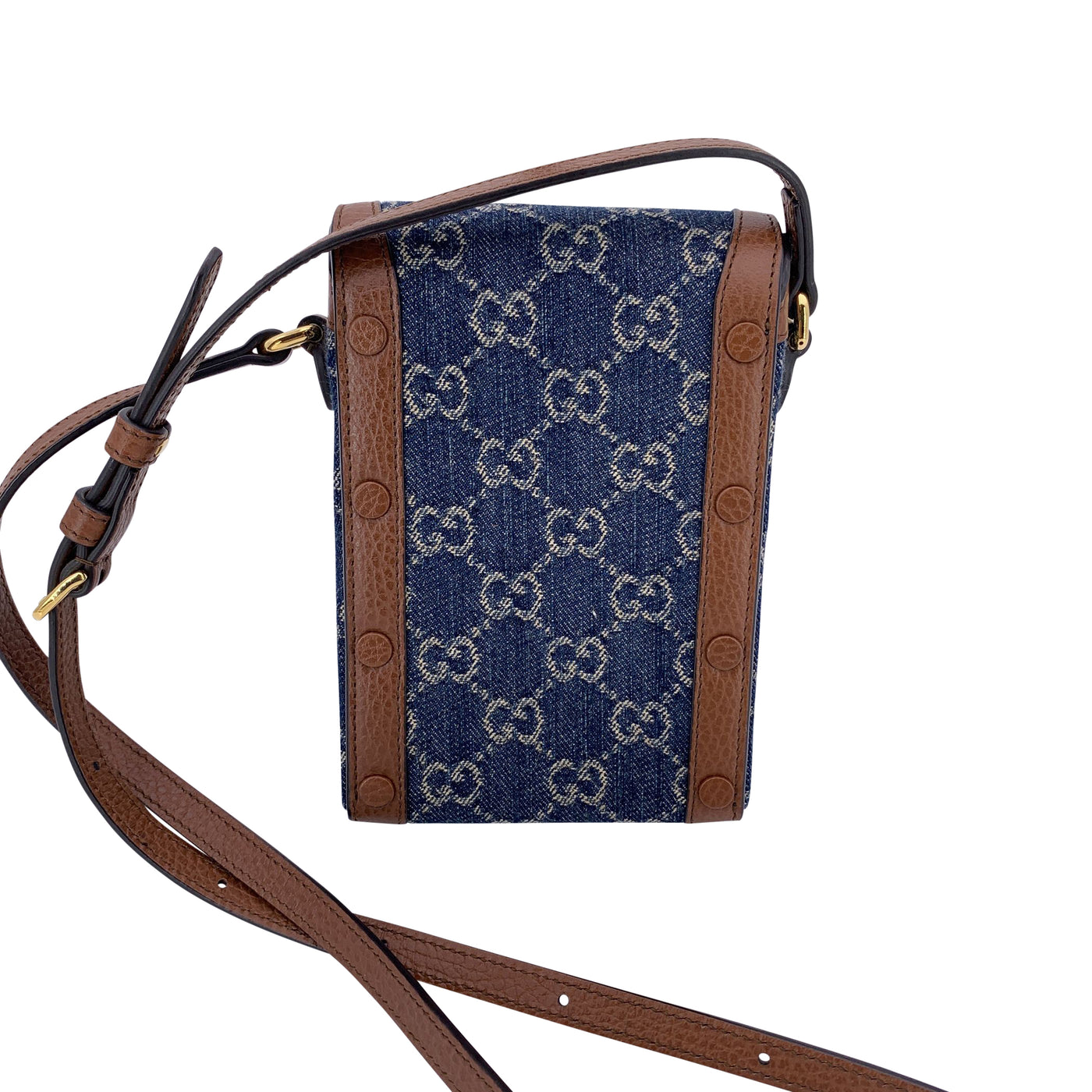 Gucci Monogram Denim and Leather Horsebit 1955 Mini Crossbody Bag