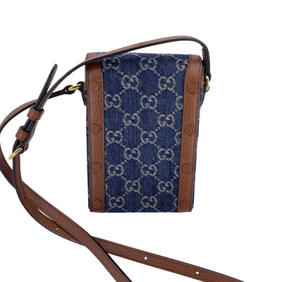 Gucci Monogram Denim and Leather Horsebit 1955 Mini Crossbody Bag