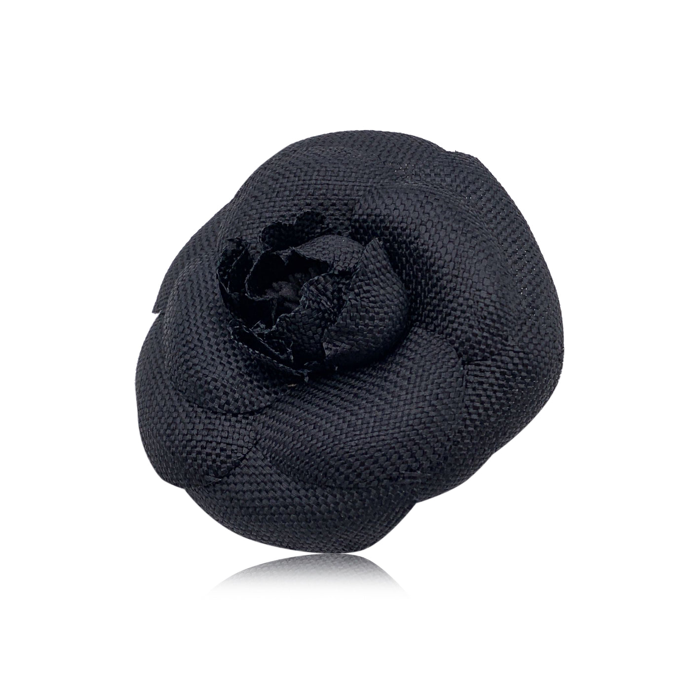 Chanel Vintage Black Tweed Look Camelia Camellia Brooch