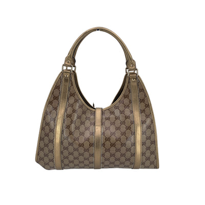 Gucci Gold Crystal GG Canvas Pushlock Bardot Hobo Bag