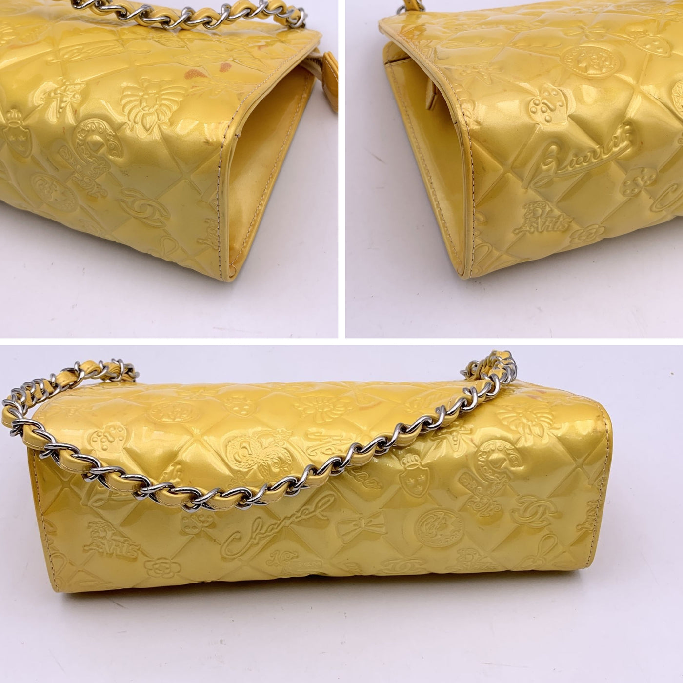 Chanel Yellow Embossed Patent Leather Lucky Symbols Pochette Bag