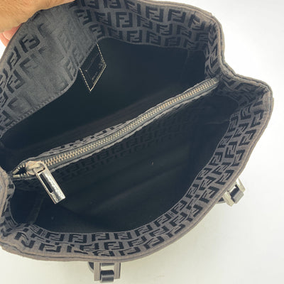 Fendi Black Monogram Zucchino Canvas Small Tote Handbag