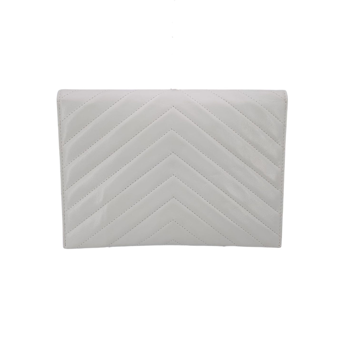 Yves Saint Laurent Vintage White V Quilted Leather Small Clutch Bag