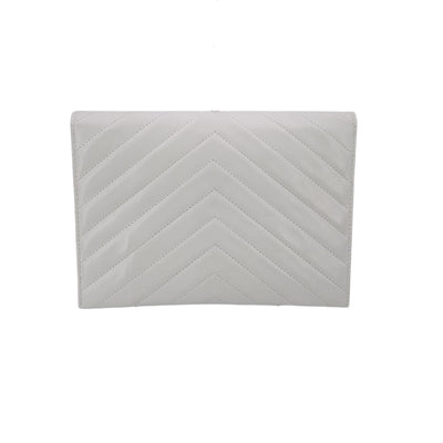 Yves Saint Laurent Vintage White V Quilted Leather Small Clutch Bag