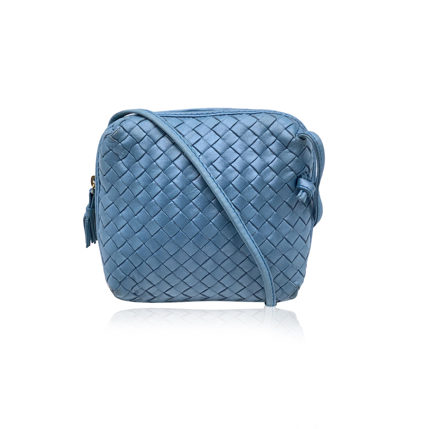 Bottega Veneta Light Blue Intrecciato Woven Small Nodini Crossbody Bag