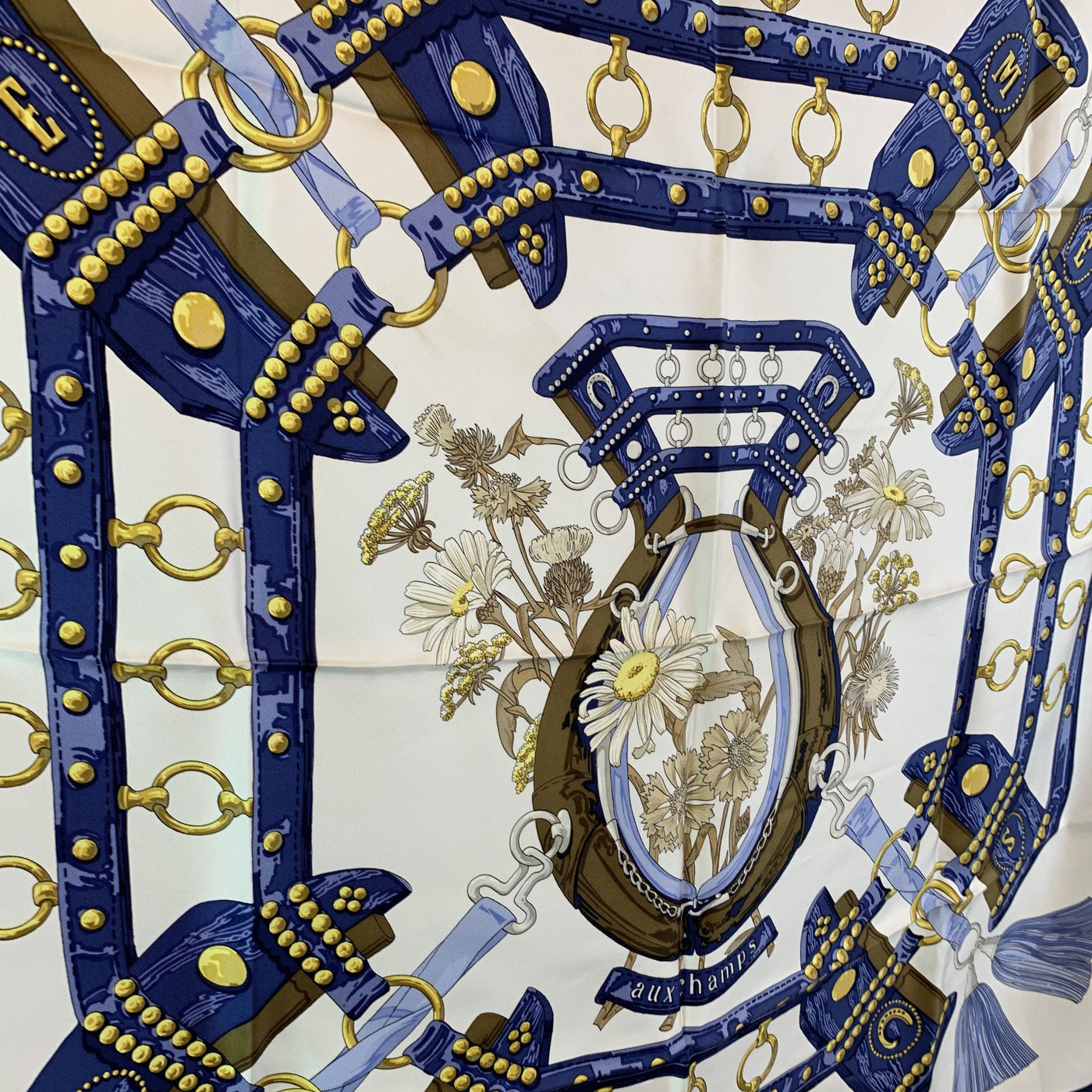 Hermes Paris Vintage Blue Silk Scarf Aux Champs 1970 Cathy Latham