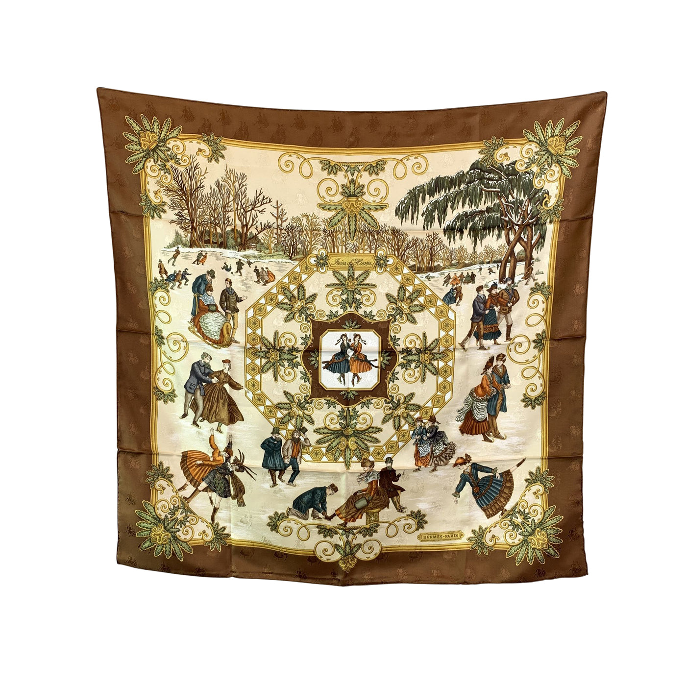 Hermes Vintage Brown Silk Scarf Joies d’Hiver 1992 Joachim Metz