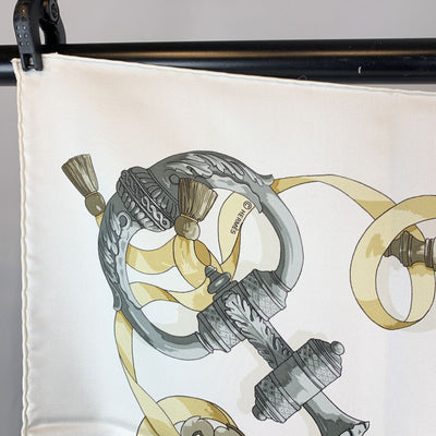 Hermes Paris Vintage White Silk Scarf Ferronnerie 1970 Cathy Latham