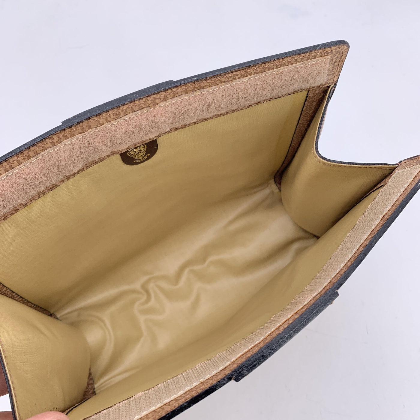 Gucci Vintage Beige Brown Leather Cosmetic Bag Clutch Pouch