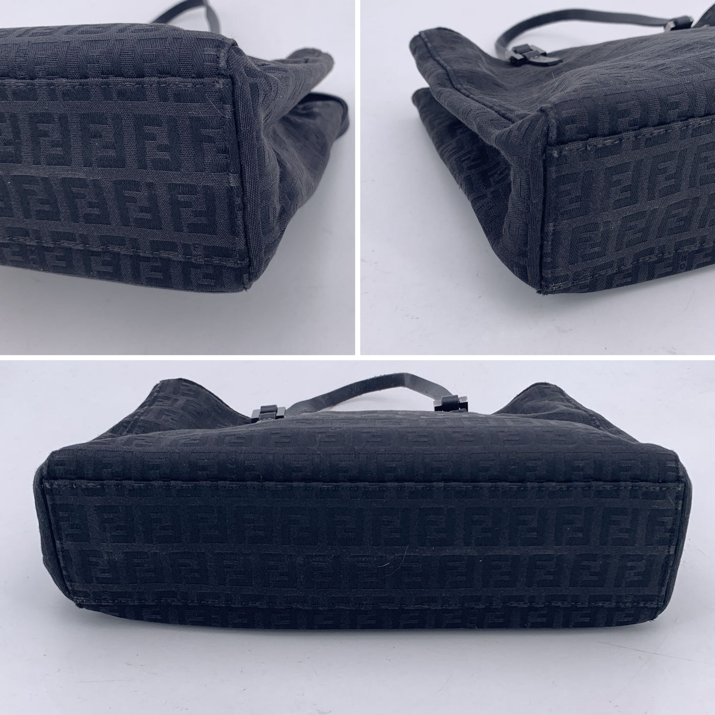 Fendi Black Monogram Zucchino Canvas Small Tote Handbag