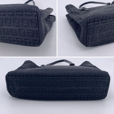 Fendi Black Monogram Zucchino Canvas Small Tote Handbag