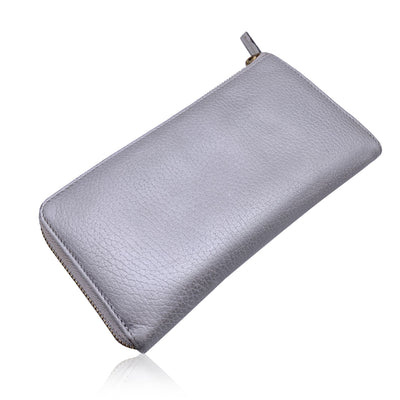 Gucci Silver Tone Leather Continental Zip Wallet Coin Purse