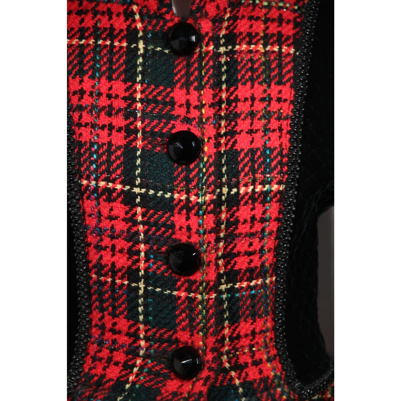 Andrea Odicini Vintage Black Velvet Red Tartan Coat Robe Manteau