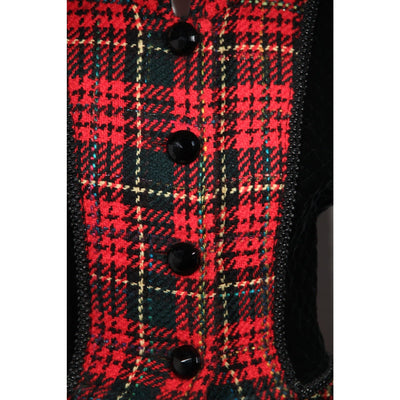 Andrea Odicini Vintage Black Velvet Red Tartan Coat Robe Manteau