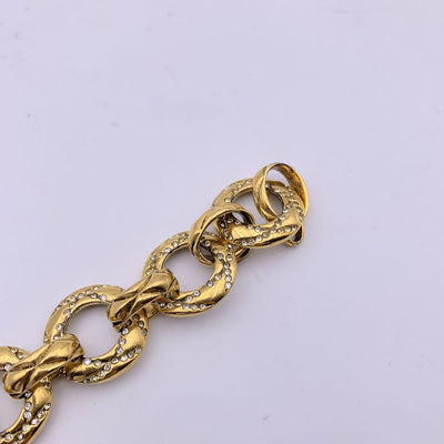 Chanel Vintage Gold Metal Crystals Chain Ring Link Bracelet