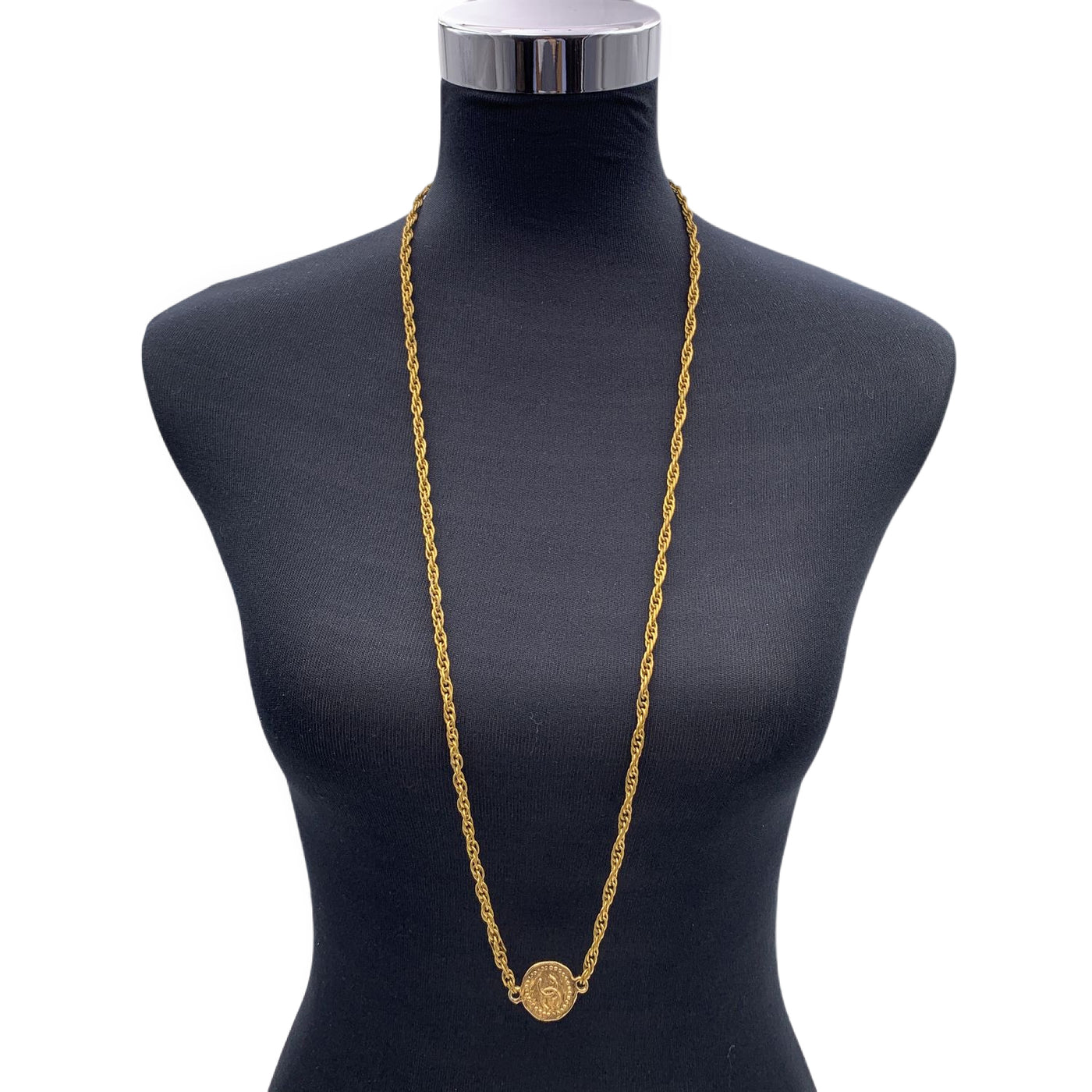 Chanel Vintage Gold Metal 1970s Long Medallion Coin Necklace