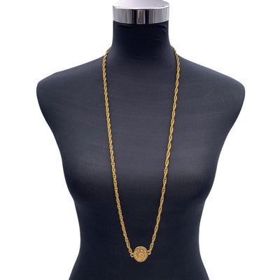 Chanel Vintage Gold Metal 1970s Long Medallion Coin Necklace