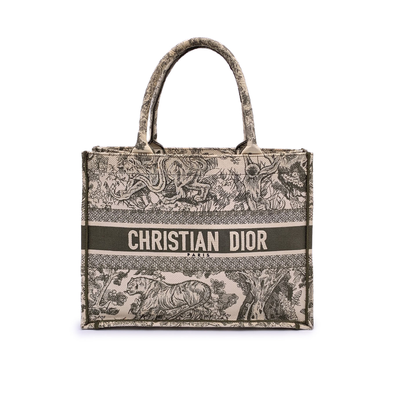 Christian Dior Military Green Toile De Jouy Medium Book Tote Bag