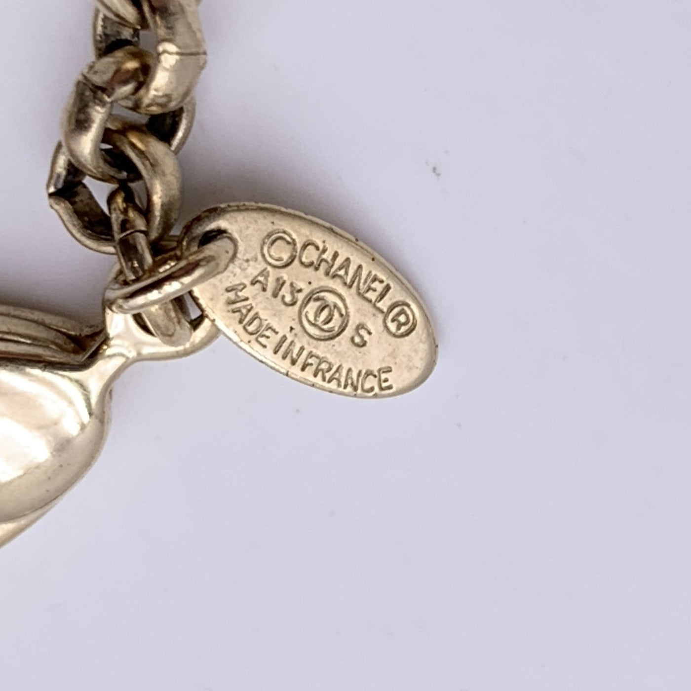 Chanel Light Gold Metal CC Logo Chain Long Necklace Pearls Beads