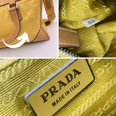 Prada Yellow Nylon and Leather Satchel Bag Handbag with Strap