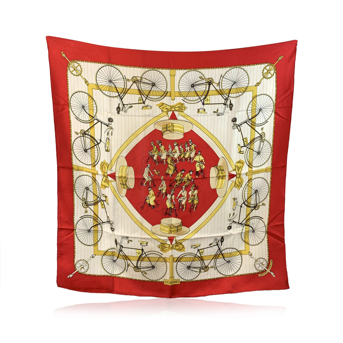 Hermes Vintage Silk Scarf Red Les Becanes 1954 Hugo Grygkar